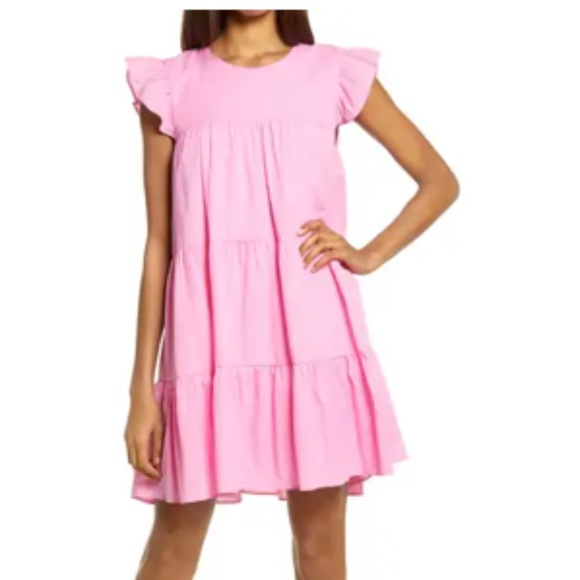 Charles Henry Dresses & Skirts - Charles Henry Ruffle Sleeve Tiered Shift Dress Hot Pink
